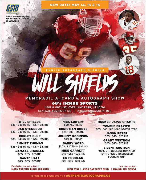 Will Shields Memorabilia, Card Autograph Show | May 14-16, 2021 | Event Flyer