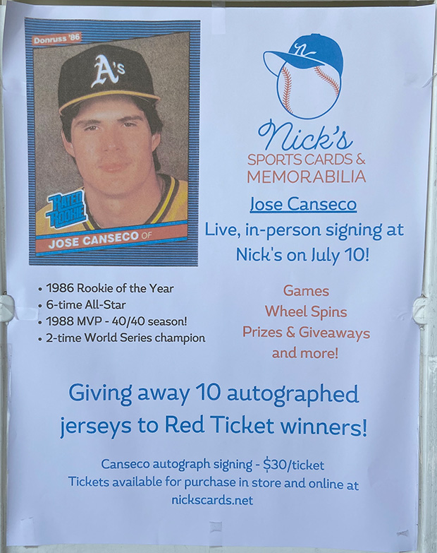 Jose Canseco Signing | July 10, 2021 | Event Flyer