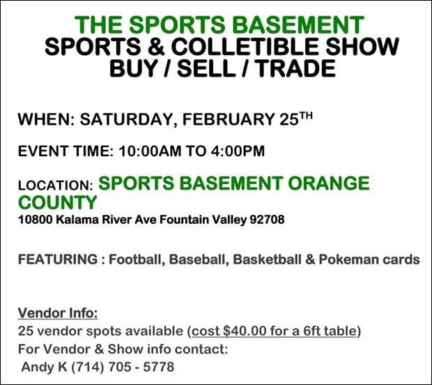 Sports Basement Sports & Collectible Show | February 25, 2023 | Event Flyer