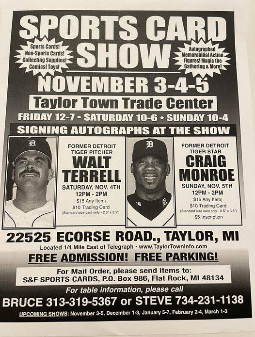 Taylor Sports Card Show | November 3-5, 2023 | Event Flyer