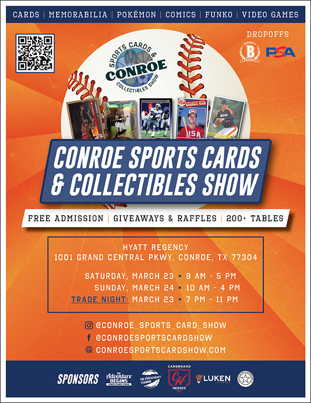 Conroe Sports Cards & Collectibles Show | March 23-24, 2024 | Event Flyer