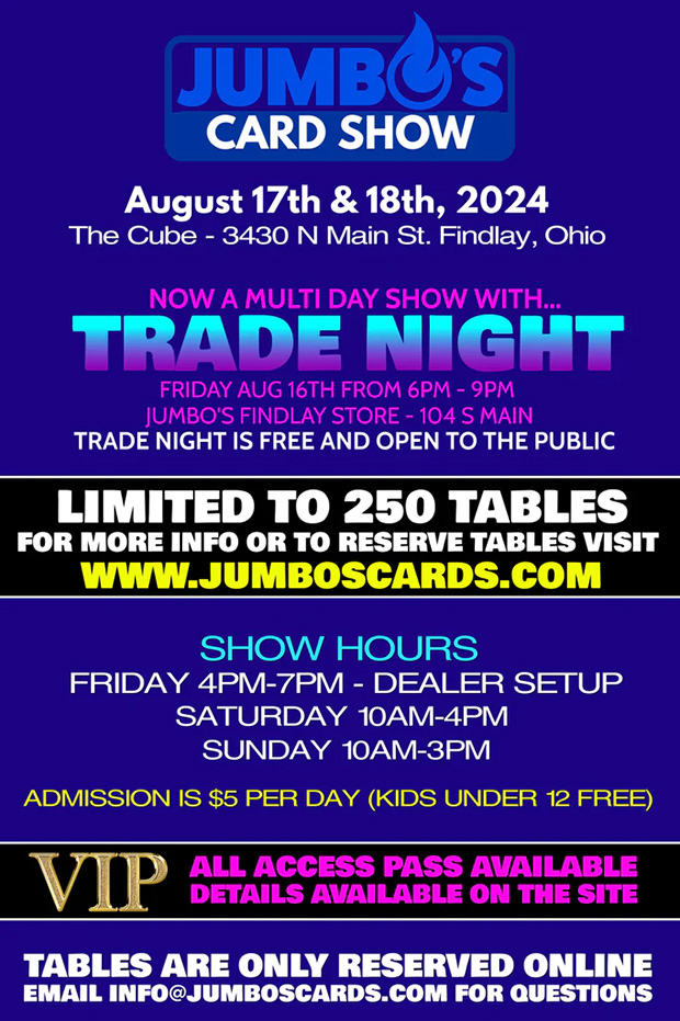 Jumbo's Card Show | April 17-18, 2024 | Event Flyer