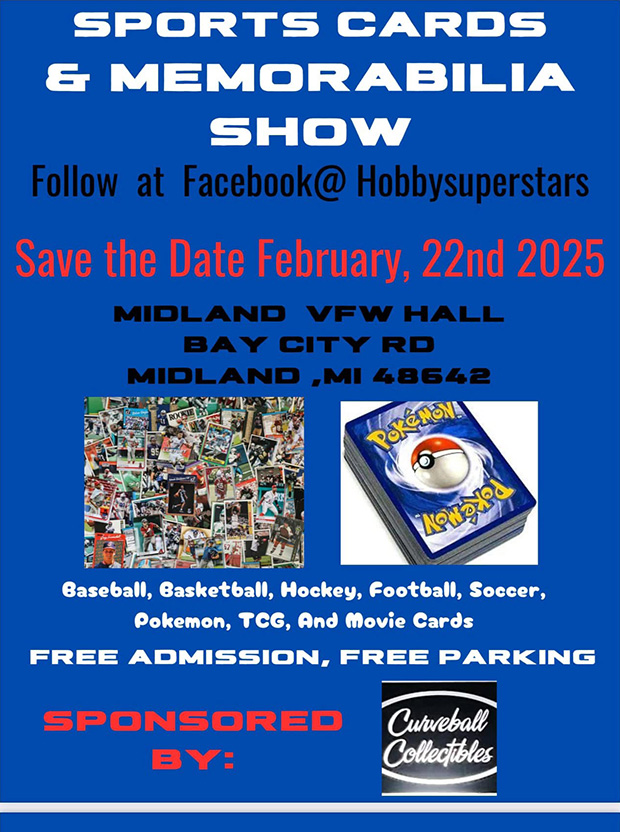 Midland Sports Cards & Memorabilia Show | February 22, 2025 | Event Flyer