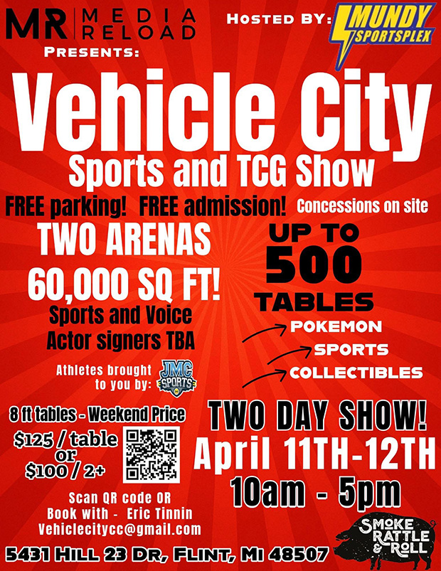 Vehicle City Sports and TCG Show | April 11-12, 2026 | Event Flyer