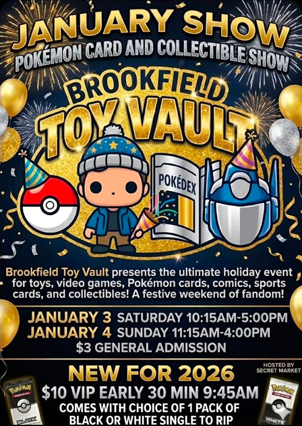 Brookfield Toy Vault Card Show | January 3-4, 2026 | Event Flyer